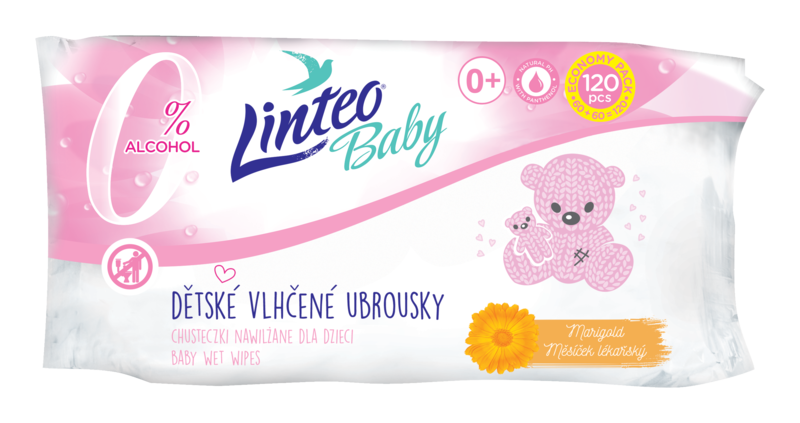Vlhčené obrúsky LINTEO BABY nechtík lekársky, 120 ks