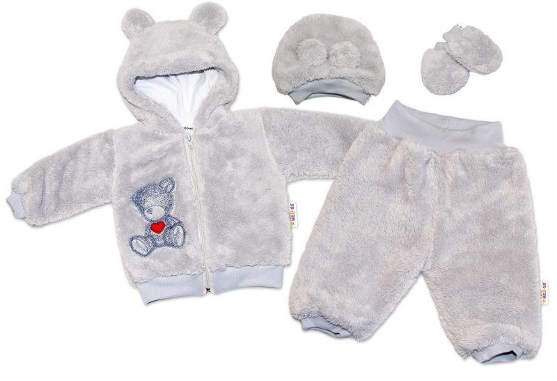 Baby Nellys Chlupáčkový komplet Welsoft Teddy vel. 68 - sivá