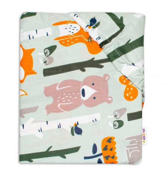 Baby Nellys Bavlnené prestieradlo 70x140 - Zvieratká z lesa, khaki