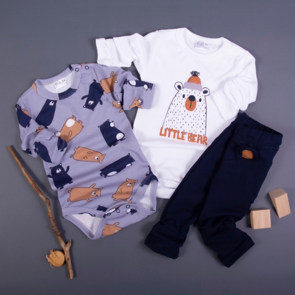 Kojenecká 3 dielna súprava - 2x body dlhý rukáv, tepláčky, New Little Teddy, veľ. 86