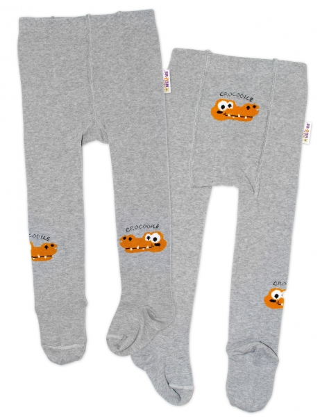 Baby Nellys Detské pančuchy bavlnené Crocodiles - šedá, horčica, 1ks, veľ. 92/98-#Velikost koj. oblečení;92-98 (18-36m)