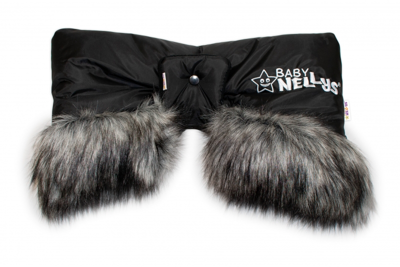 BABY NELLYS Rukávnik ku kočíka s kožušinkou, čierny (FARBA: čIERNA)