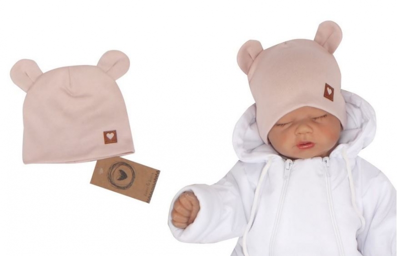 Dvojvrstvová bavlnená čiapočka LOVE TEDDY, sv. ružová, 42/44cm, veľ 68/74