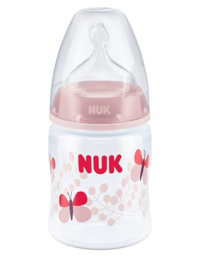 Fľaštička NUK dievčenské motívy 150 ml, ružová (OBJEM: 150 ML, VEK: 0-6M, RôZNE MOTíVY)