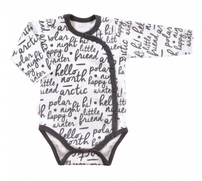 Dojčenské body dlhý rukáv, zapínanie bokom Snow, grafit, veľ. 62