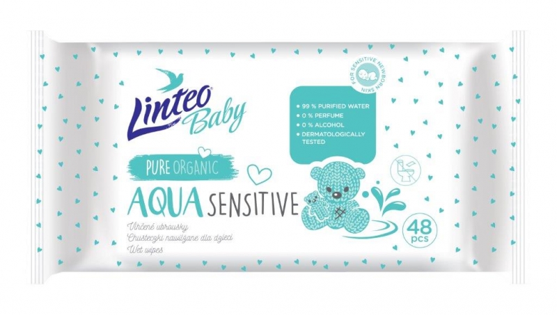 Vlhčené obrúsky LINTEO BABY Aqua sensitive, 48 ks v balení