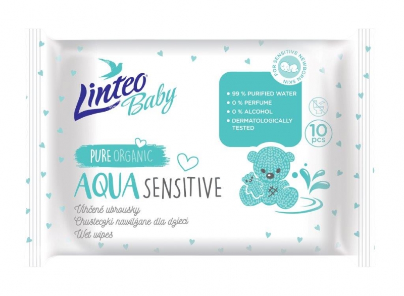Vlhčené obrúsky LINTEO BABY Aqua sensitive, 10 ks v balení