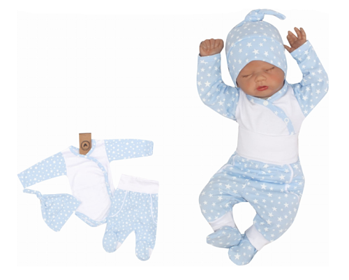 Z & Z 3-dielna súpravička body, polodupačky a čiapočka Hviezdičky - modrá-#Velikost koj. oblečení;56 (1-2m)
