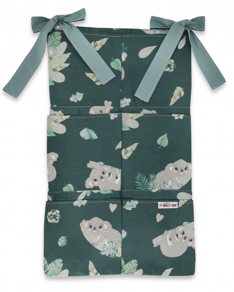 Bavlnený vreckár na postieľku Baby Nellys 6 vreciek, Tropical Koala, zelená
