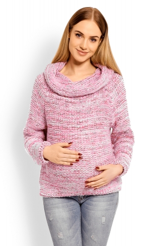 Be Maamaa Tehotenský vlnený sveter s rolákom - ružový
