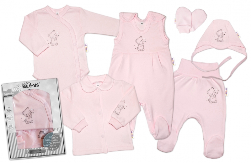 Kojenecká veľká súprava do pôrodnice TEDDY, 6-dielna, ružová, veľ. 62