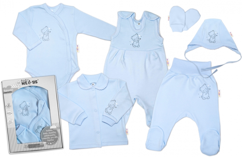 Kojenecká veľká súprava do pôrodnice TEDDY, 6-dielna, modrá, veľ. 62