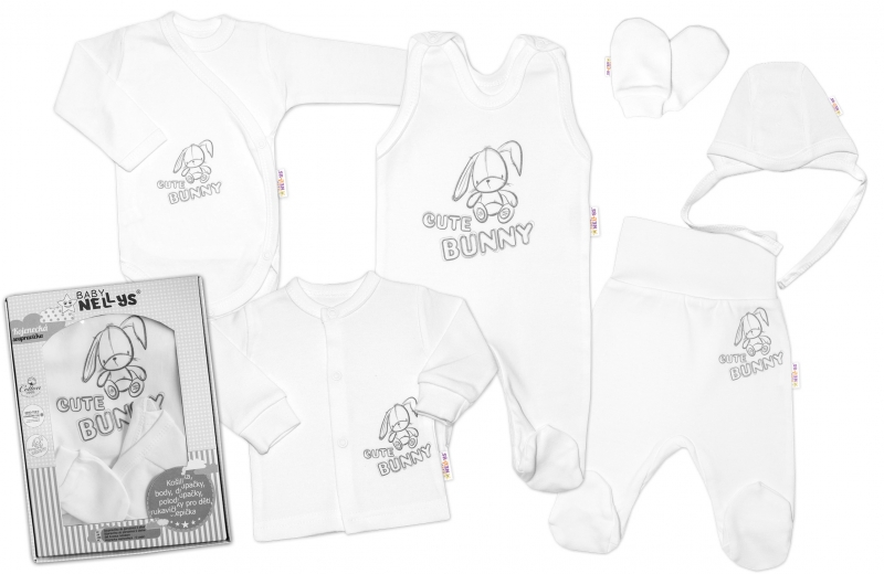Kojenecká veľká súprava do pôrodnice CUTE BUNNY, 6-dielna - biela, veľ 50