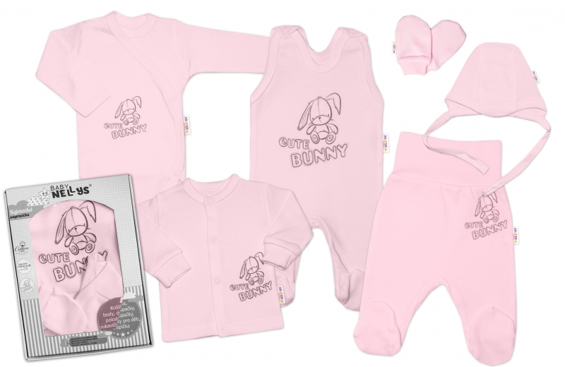 Kojenecká veľká súprava do pôrodnice CUTE BUNNY, 6-dielna - ružová, veľ 50