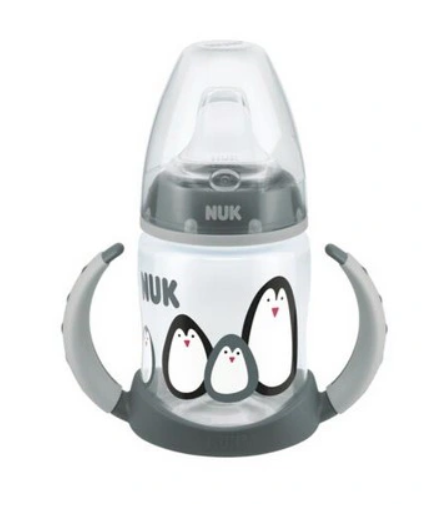 NUK Hrnček First Choice s úchytmi Tučňáci - sivá, 6 - 18 m+ (NUK, 150 ML, 6-18M, FARBA: SIVá)