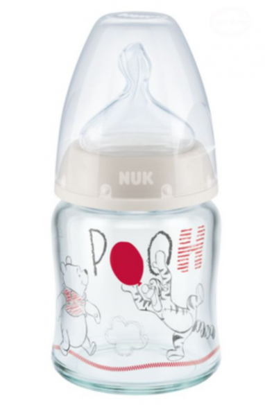 NUK Sklenená fľaštička Medvedík Pú - sivá, modrá, ružová - 120 ml (NUK, 120 ML, MEDVEDíK Pú, 0-6M,)
