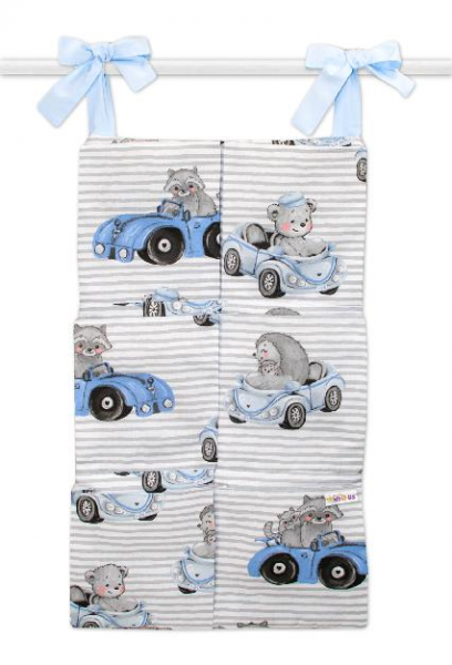 Bavlnený vreckár na postielku Baby Car, modrá