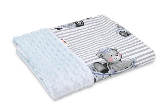 Baby Nellys Bavlnená deka s Minky 100x75cm, Baby Car - modrá