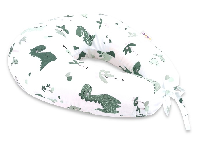 Baby Nellys Bavlnený dojčiace vankúš - Dino, zelená, bíela