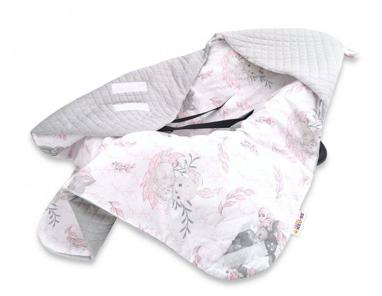 Baby Nellys Oteplena zavinovacia deka s kapuc. Velvet, 90 x 90cm, LULU natural, růžová/šed