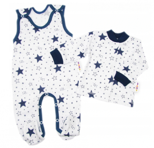 Baby Nellys 2 - dielna sada, bavlnené dupačky s košieľkou Galaxia, biela/granát, veľ. 62