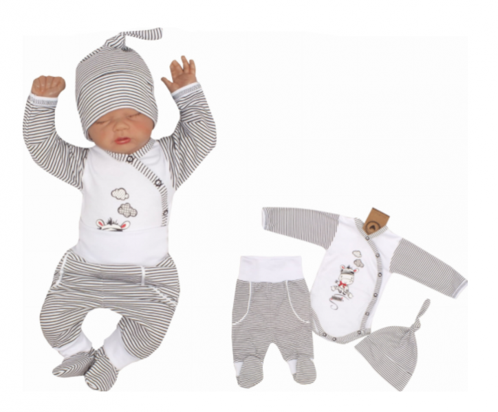 Kojenecká 3-dielna súprava body, tepláčky a čiapočka Zebra - biela, veľ 50