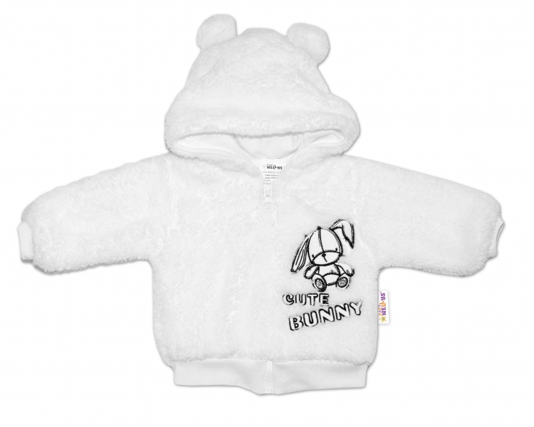 Baby Nellys Dojčenská chlupáčková bundička  s kapucňou Cute Bunny - biela, veľ. 68-#Velikost koj. oblečení;68 (3-6m)
