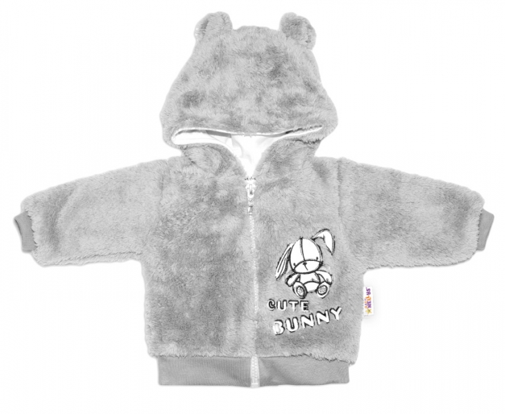 Baby Nellys Dojčenská chlupáčková bundička  s kapucňou Cute Bunny - sivá, veľ. 68-#Velikost koj. oblečení;68 (3-6m)