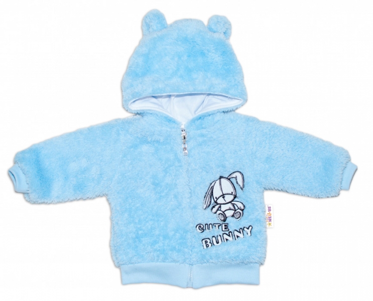 Baby Nellys Dojčenská chlupáčková bundička  s kapucňou Cute Bunny - modrá