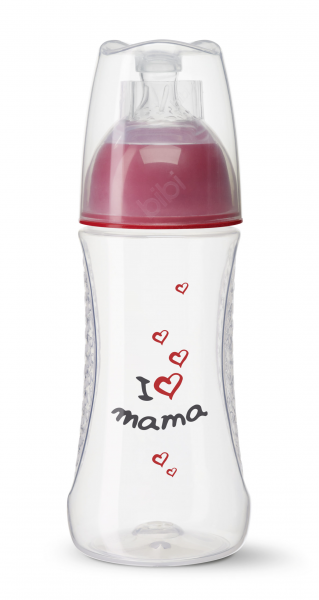 BIBI antikolikové fľaša, I love mama, 2 m +, 260 ml, červená