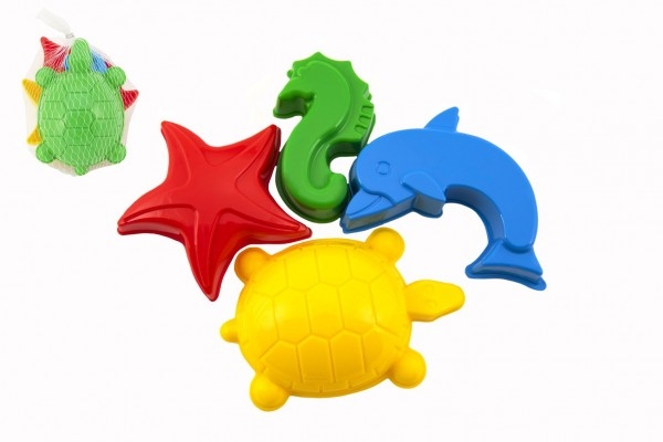 Formičky Bábovky na piesok plast morská zvieratka 2 farby v sieťke 10x11x10cm 12m +