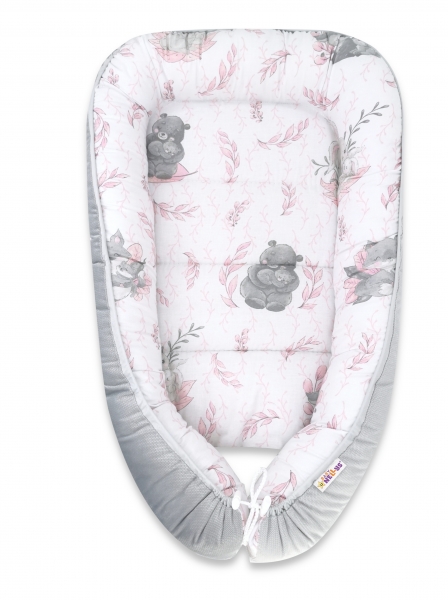 Baby Nellys Maxi obojstran. hniezdočko Velvet pre bábätko LULU natural - růžová, šedá