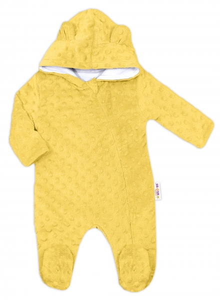 Kojenecká kombinéza /overal Minky s kapucňou a uškami -žltá, veľ 56