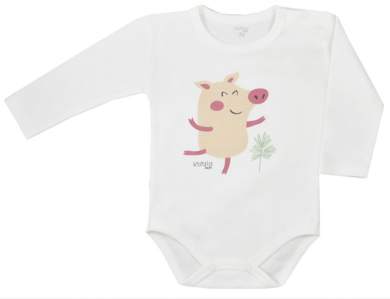 Kojenecké body s dlhým rukávom Farma - Prasiatko, béžové, vel. 74