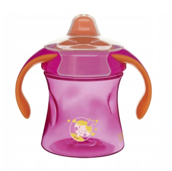 Bibi Nekvapkajúci tréningový hrnček Basic Care, 12m + - ružová / oranžová, 220ml