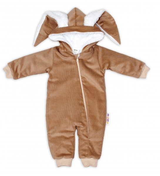 Kojenecká menčestrová kombinéza /overal s kožušinkou Cute Bunny - béžová, veľ 50/56