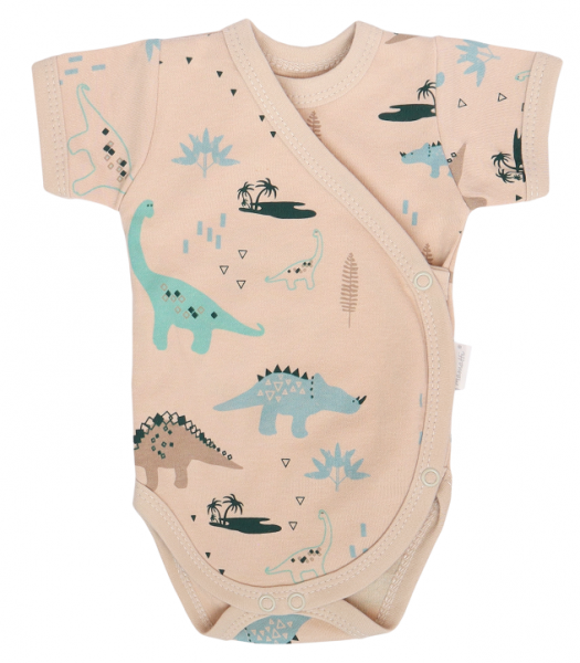 Dojčenské body krátky rukáv, zapínanie bokom, Dinosaurus, krémové, veľ. 62