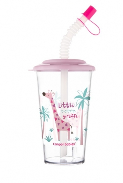 Canpol Babies Pohárik s uzatvárateľnou slamkou, Žirafka, ružová, 320 ml