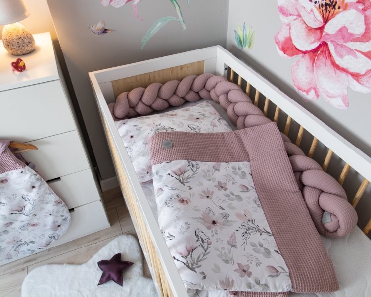 Baby Nellys 2-dielna súprava do kočíka, kolísky, hniezdočka -Vafel, bavlna LUX, Magnólie