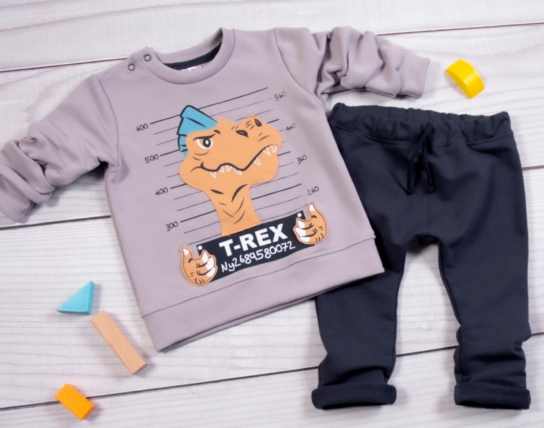 Detská tepláková súprava T-Rex, sivá, granát, veľ 80