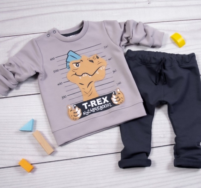K-Baby Tepláková súprava T-Rex, sivá, granát, veľ. 104-#Velikost koj. oblečení;104 (3-4r)