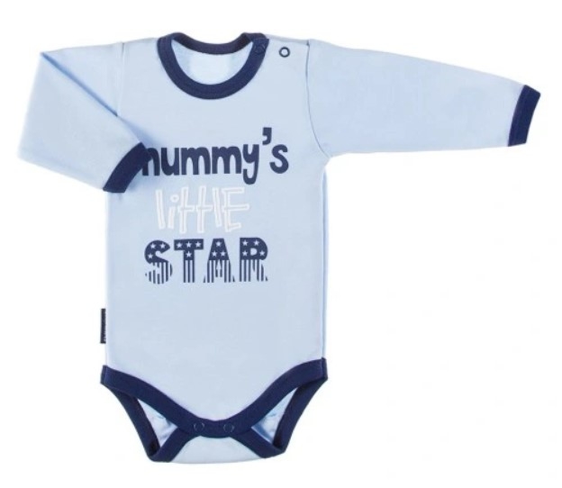 Dojčenské body dlhý rukáv, zapínanie u krku Mummy´s little star - modré, veľ. 80