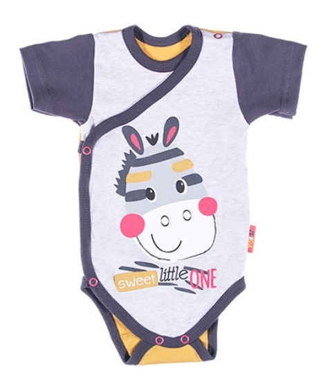 Dojčenské body Krátky rukáv, zapínanie bokom Africa - Zebra, sivá, veľ 50