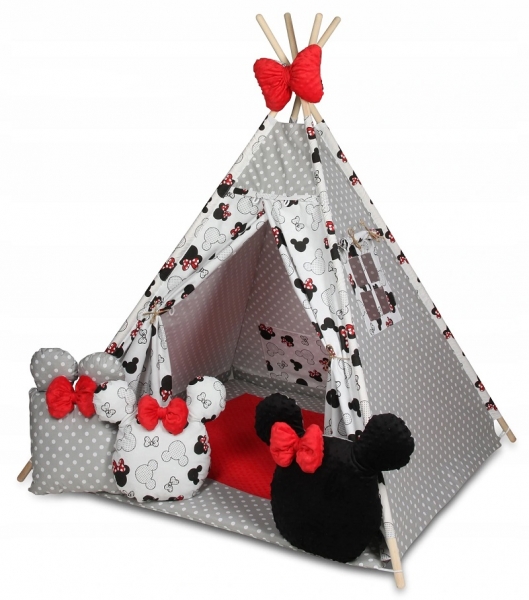 Baby Nellys Stan pro děti týpí s velkou výbavou, Minnie, biela, čierna, červená