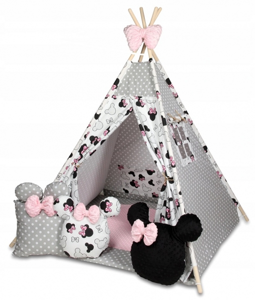 Baby Nellys Stan pro děti týpí s velkou výbavou, Minnie, biela, čierna, růžová