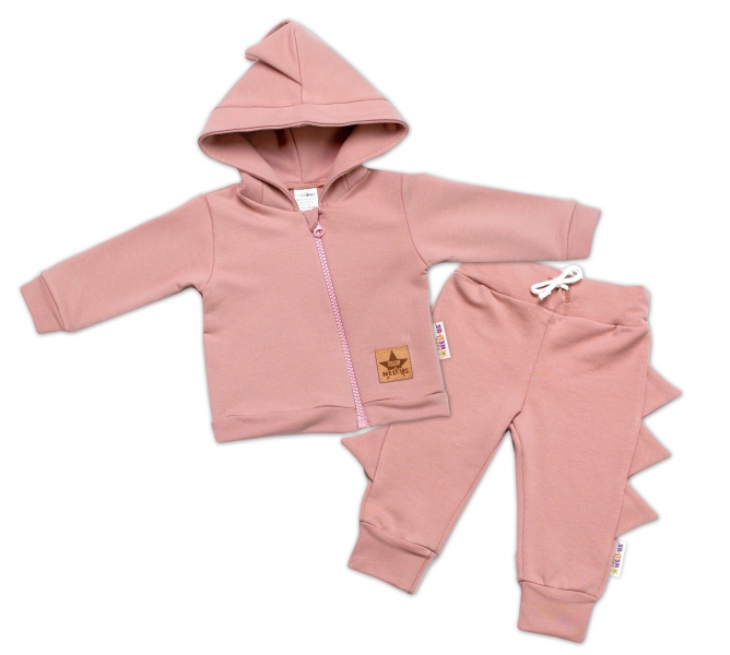 BABY NELLYS Detská tepláková súprava s kapucňou, Krokodíl - púdrová, veľ. 80-#Velikost koj. oblečení;80 (9-12m)