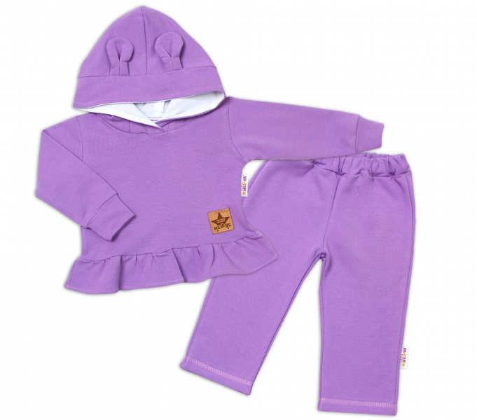 BABY NELLYS Detská tepláková súprava s kapucňou a uškami - lila, vel. 80-#Velikost koj. oblečení;80 (9-12m)