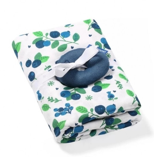 BabyOno Bambus/Mušelín Čučoriedka - plienka - muchláček + hrkálka granát/biela, 0 m