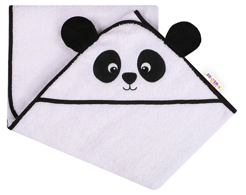 Baby Nellys Froté osuška s kapucňou 100x100cm Panda - biela