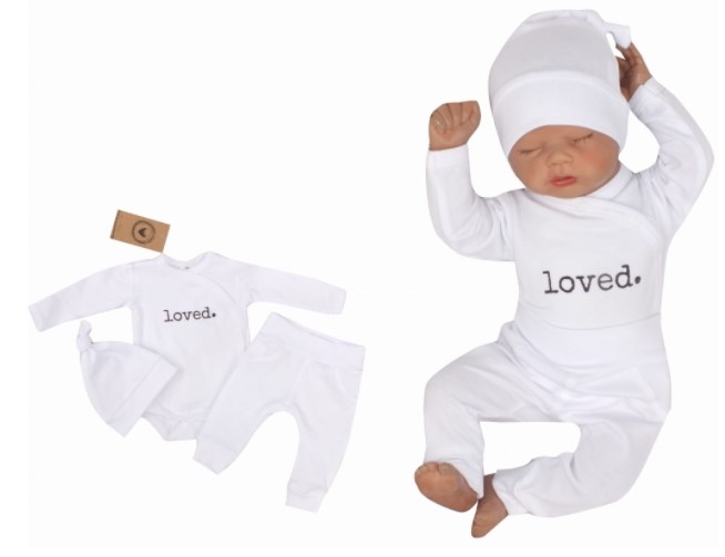Z & Z 3-dielna súpravička body, tepláčky a čiapočka Loved - biela